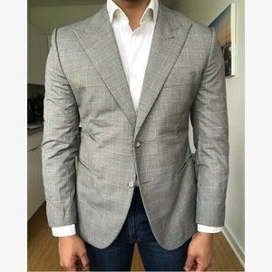 Designer GREY Prince of Wales blazer PEAK LAPEL (38S)